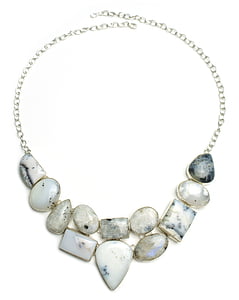 beaded grey and white natural gemstone bubble necklace thumbnail