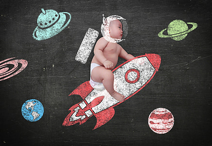 baby riding on spacecraft on universe thumbnail