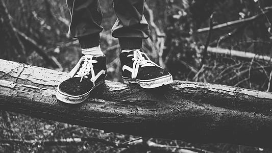 gray scale photography of Vans shoes thumbnail