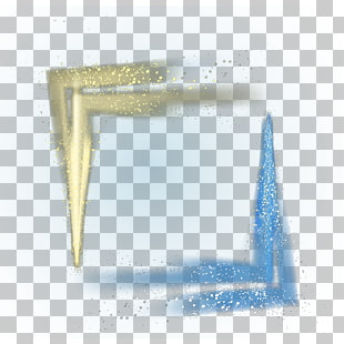 Decorative quicksand border material, blue and gold glitter frame PNG clipart