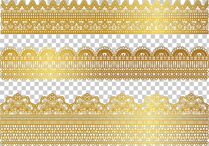 Lace Gold Textile Ribbon, Gold lace border, gold PNG clipart