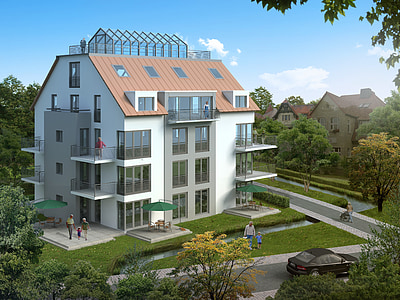 white and brown building 3D perspective thumbnail