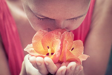 woman holding flower with both hands thumbnail