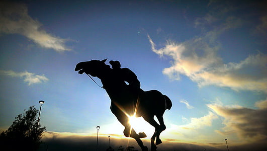 silhouette of person riding in horse under cloudy sky during daytime thumbnail