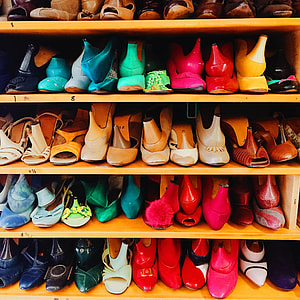 heeled leather sandal lot in brown wooden shelf thumbnail