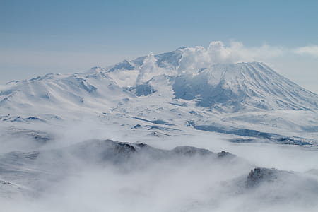 bird's-eye view of mountain covered with snow thumbnail