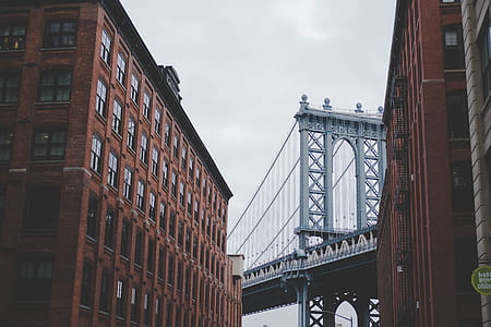 gray suspension bridge and brown city buildings thumbnail