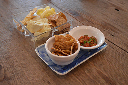 chips and dip served on tray and cup thumbnail