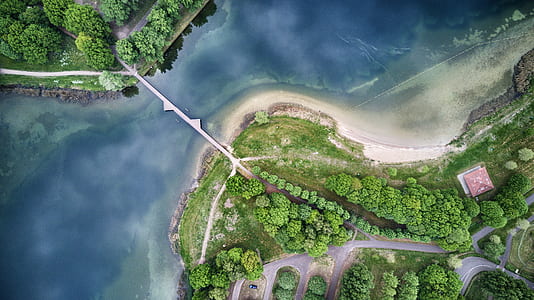 aerial photography of bridge over river near forest thumbnail