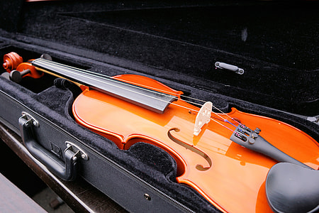 brown violin inside black case thumbnail