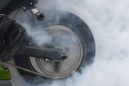 motorcycle wheel covered with smoke thumbnail