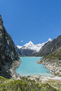 landscape photography of lake and snow covered mountain thumbnail