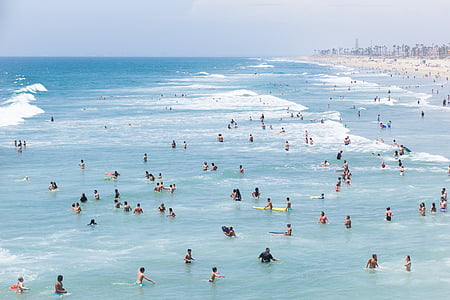 people at beach under clear blue sky thumbnail
