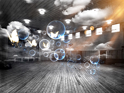 grayscale photo of bubbles on room thumbnail
