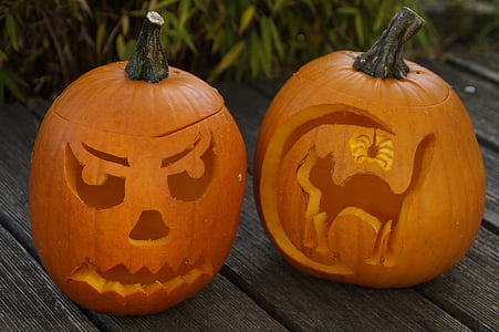 two cutout Jack-o-Lantern pumpkins thumbnail