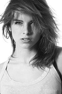 woman in tank top grayscale photo thumbnail