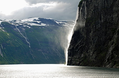 body of water between of mountain thumbnail