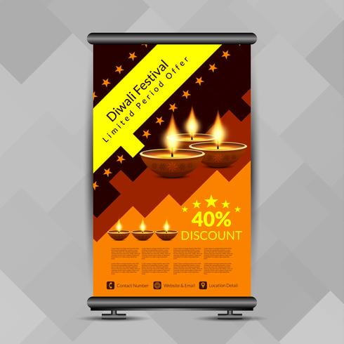 Abstract Stylish Happy Diwali Roll Up Banner Design Template Eps