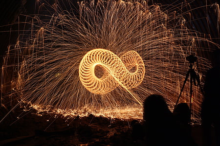 yellow infinity fire dance during nighttime thumbnail