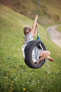 children on swinging chair in shallow focus photography thumbnail