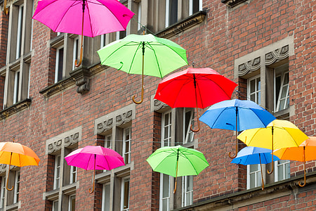 assorted umbrellas hanging on black string thumbnail