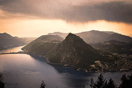bird's-eye view of mountain and sea thumbnail