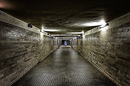 gray and black brick wall hallway thumbnail