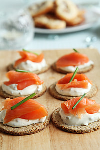 six Sushi seafood on brown wooden table thumbnail