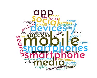 Mobile device word cloud with different size and colored words. thumbnail