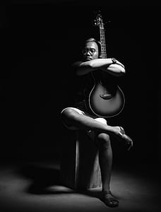 black-and-white, person, dark, musical instrument thumbnail