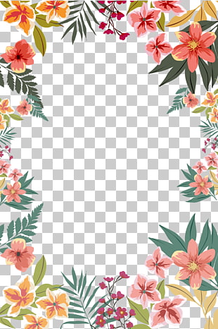 Flower Paper , Summer flower border shape, pink and orange petaled flowers illustration PNG clipart