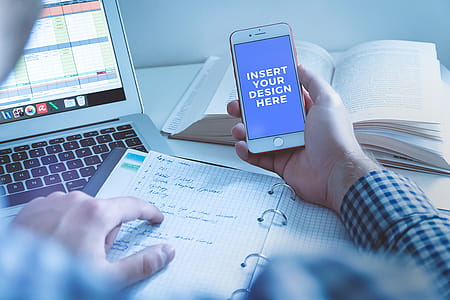 Businessman working and using his modern smartphone. PSD Mockup thumbnail