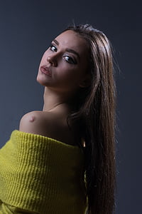 woman in yellow knit off-shoulder top thumbnail