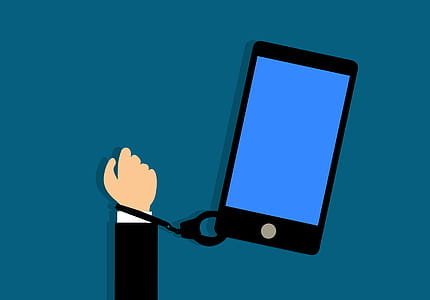 Illustration of hand tethered to smartphone mobile device. thumbnail