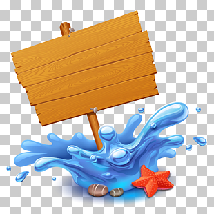 Sea Element Beach, Sea elements,Text background plate, brown signage on water splash PNG clipart