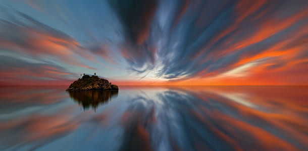 sunset, sky, waters, panorama, evening, color thumbnail