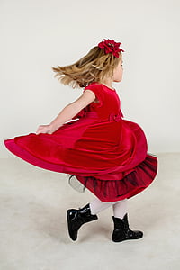 blonde haired girl in red sleeveless dress thumbnail