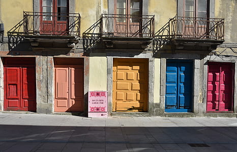 five assorted-color of closed doors thumbnail