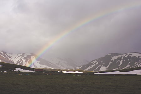 brown and white field under the rainbow sky at daytime thumbnail