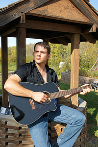 man playing guitar sitting on well during daytime thumbnail