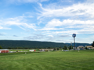 blue signage post on grass field thumbnail