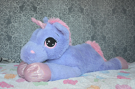 blue and pink unicorn plush toy thumbnail