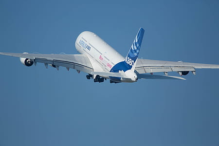 white and blue airline in flight thumbnail