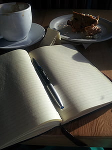 black and gray pen on open lined notebook thumbnail