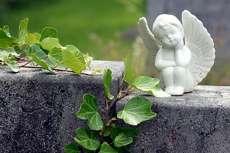 white ceramic cherub on gray concrete surface thumbnail
