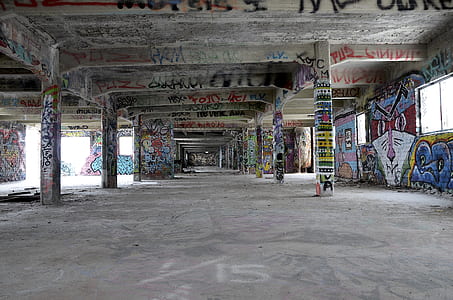 concrete room full of graffiti thumbnail