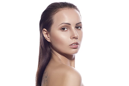 black haired woman on white background thumbnail
