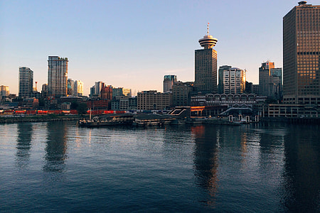 Skyline of Vancouver near the docks in British Columbia, Canada thumbnail