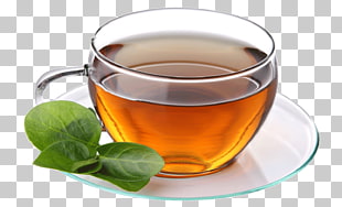 Green tea Coffee Cafe Herbal tea, Tea tea, clear glass cup with tea and tea leaf on saucer plate PNG clipart