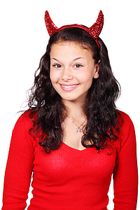 woman wearing red v-neck sweater thumbnail